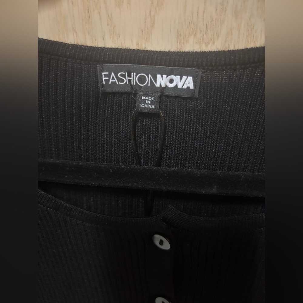 NEW Fashion Nova Women Small Ribbed Maxi Dress Long Sleeve Black Button Up Slit - Picture 3 of 13